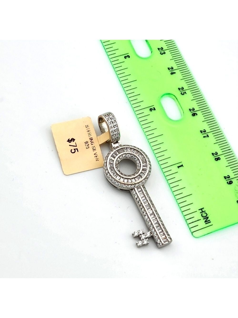 925 Silver Key pendent with cubic zarconia